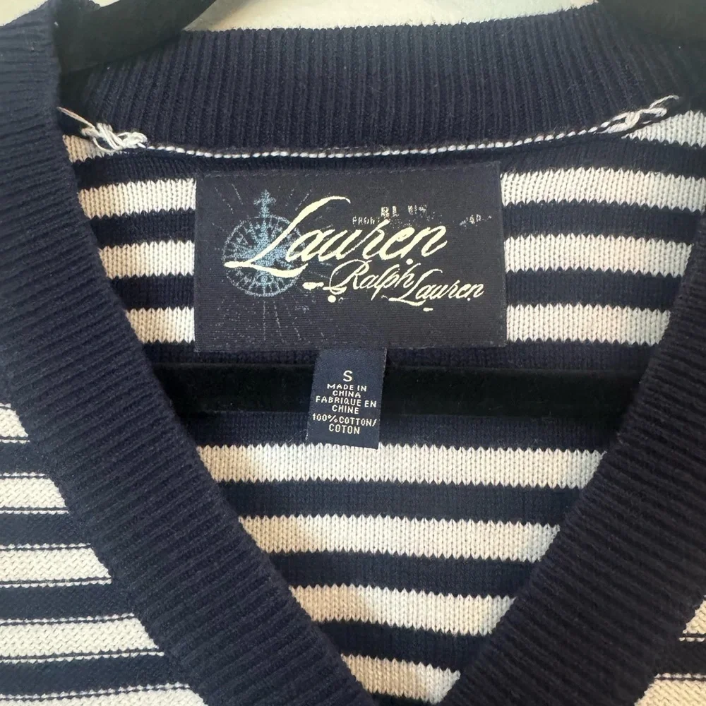 Lauren by Ralph Lauren Women's Striped Navy and White Sweater 100% cotton - Picture 4 of 6